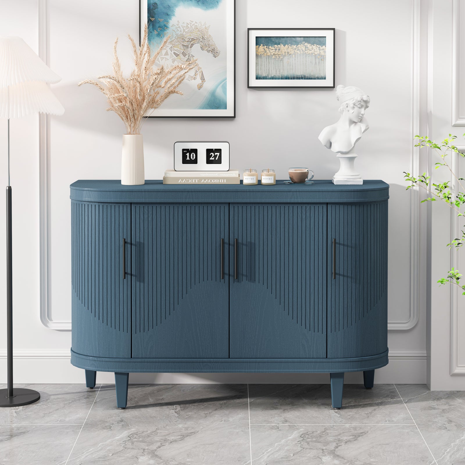 Nøordka Light Sideboard Default 50" Mid Century Modern Curved Blue Sideboard with Adjustable Shelving