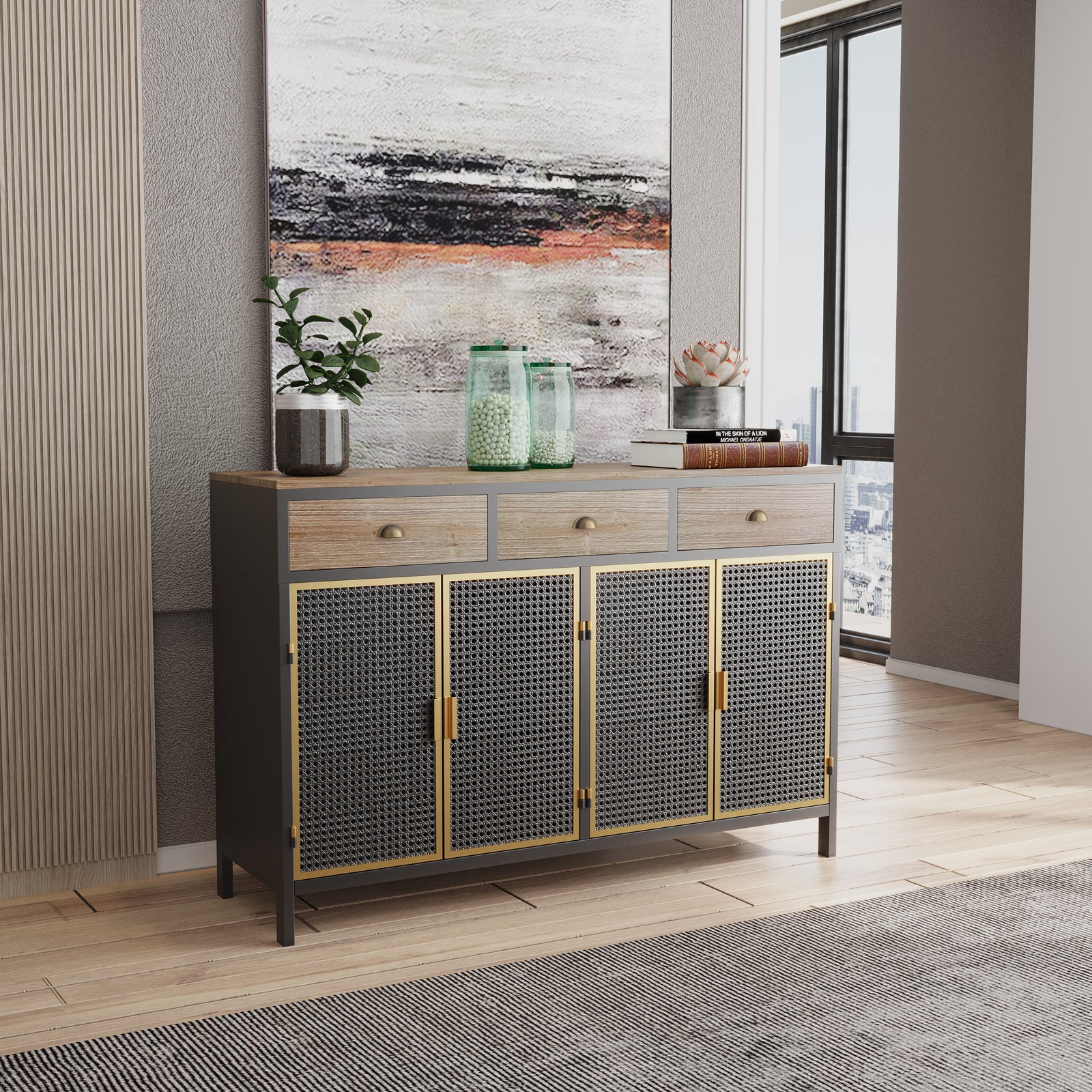 Nøordka Light Sideboard Default 50" Mid Century Modern Metal Sideboard with Durable Storage