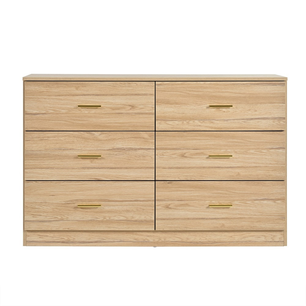 Nøordka Light Sideboard Default 50" Natural Mid Century Modern 6-Drawer Dresser