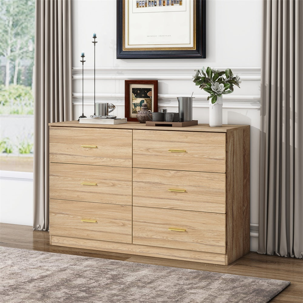Nøordka Light Sideboard Default 50" Natural Mid Century Modern 6-Drawer Dresser