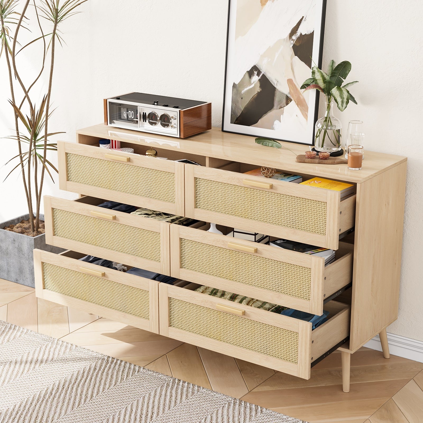 Nøordka Light Sideboard Default 50" Natural Tone Rattan 6 Drawer Chest