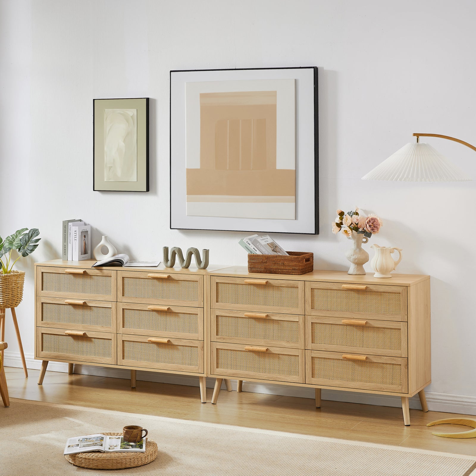Nøordka Light Sideboard Default 50" Natural Wood Double Dresser with Rattan Drawers
