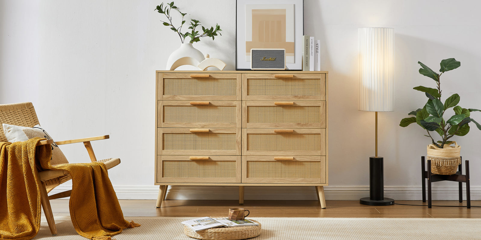 Nøordka Light Sideboard Default 50" Natural Wood Rattan Drawer Chest