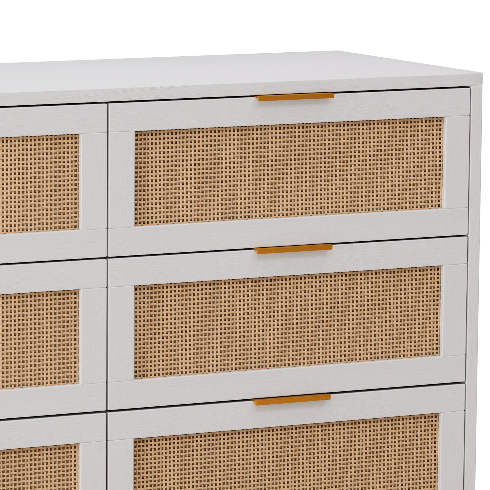 Nøordka Light Sideboard Default 52" Rattan 6 Drawer Cabinet with White Accents