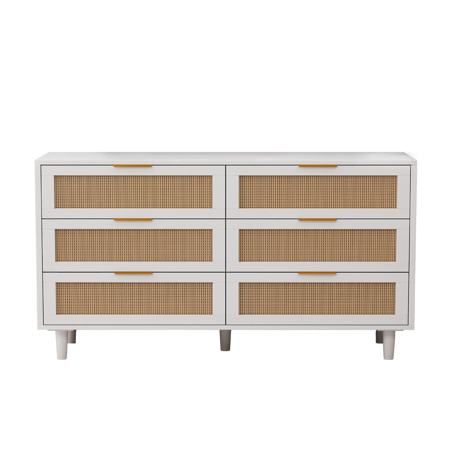 Nøordka Light Sideboard Default 52" Rattan 6 Drawer Cabinet with White Accents