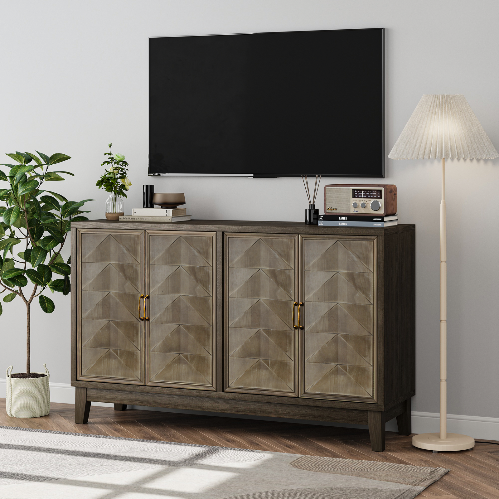 Nøordka Light Sideboard Default 55" Vintage Solid Wood Buffet Cabinet with Adjustable Shelving