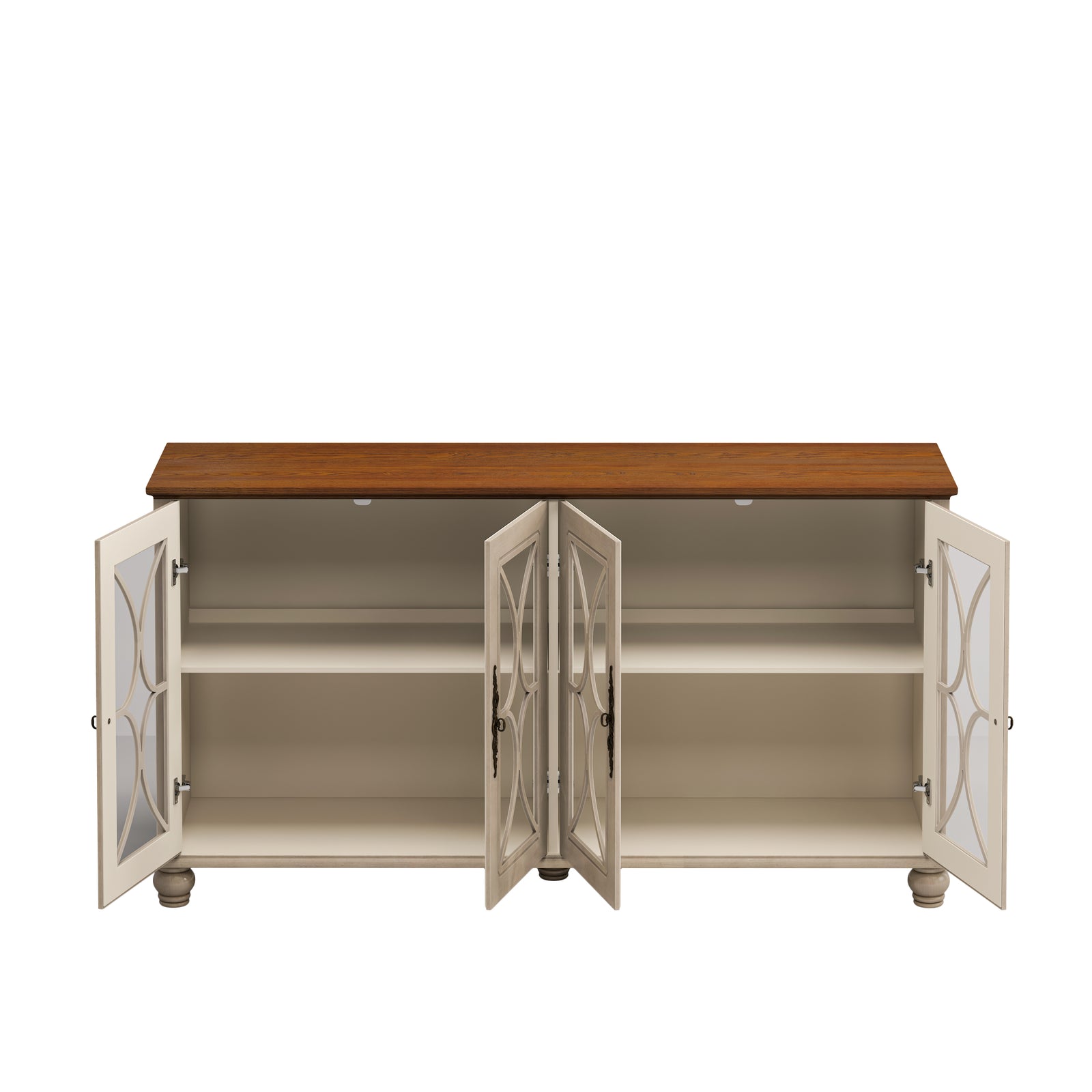 Nøordka Light Sideboard Default 60" Beige Finish Elegant Antique 4-Door Cabinet with Glass Doors