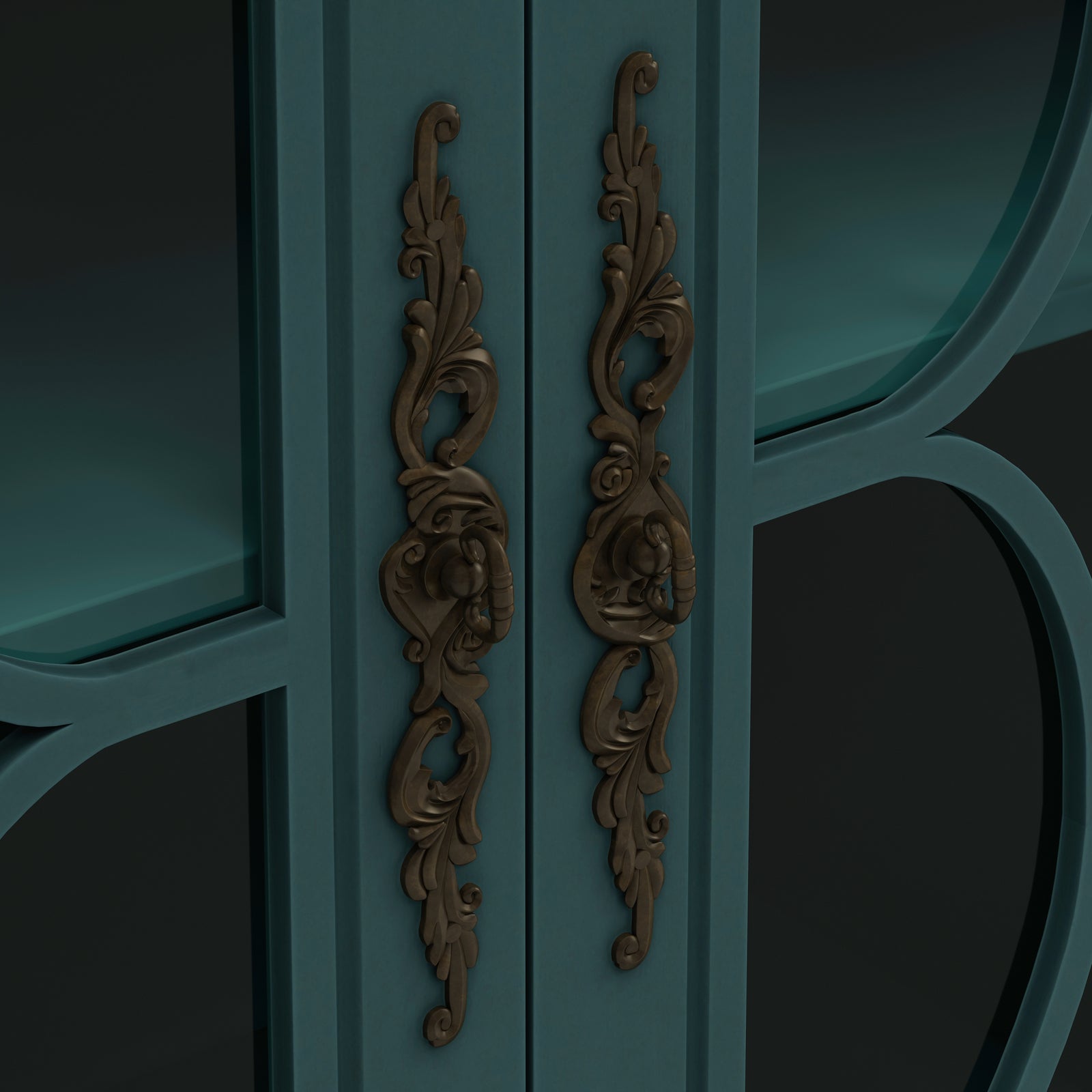 Nøordka Light Sideboard Default 60" Dark Green Elegant Antique 4-Door Cabinet