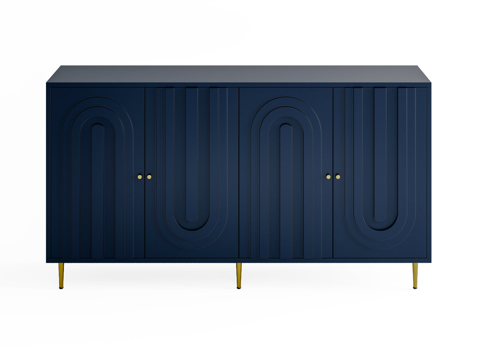 Nøordka Light Sideboard Default 60" Mid Century Modern Blue Lacquered 4 Door Wooden Buffet Cabinet