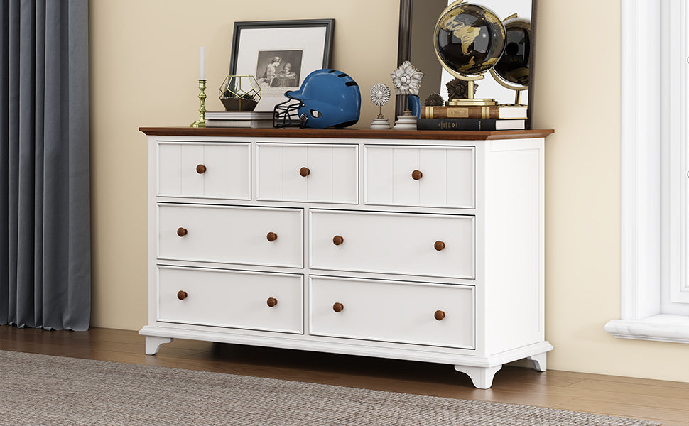 Nøordka Light Sideboard Default 61" White Classic Wooden Seven-Drawer Dresser