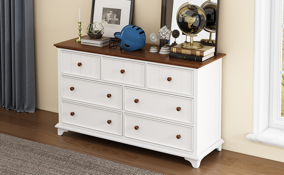 Nøordka Light Sideboard Default 61" White Classic Wooden Seven-Drawer Dresser