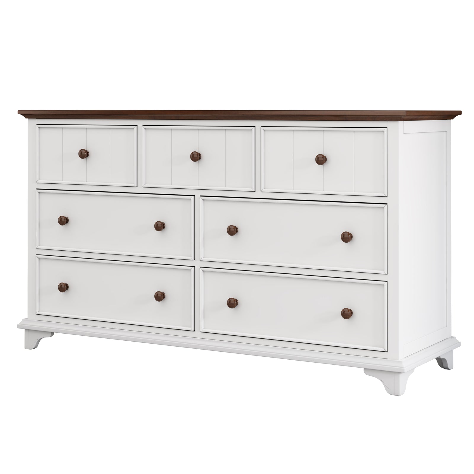 Nøordka Light Sideboard Default 61" White Classic Wooden Seven-Drawer Dresser