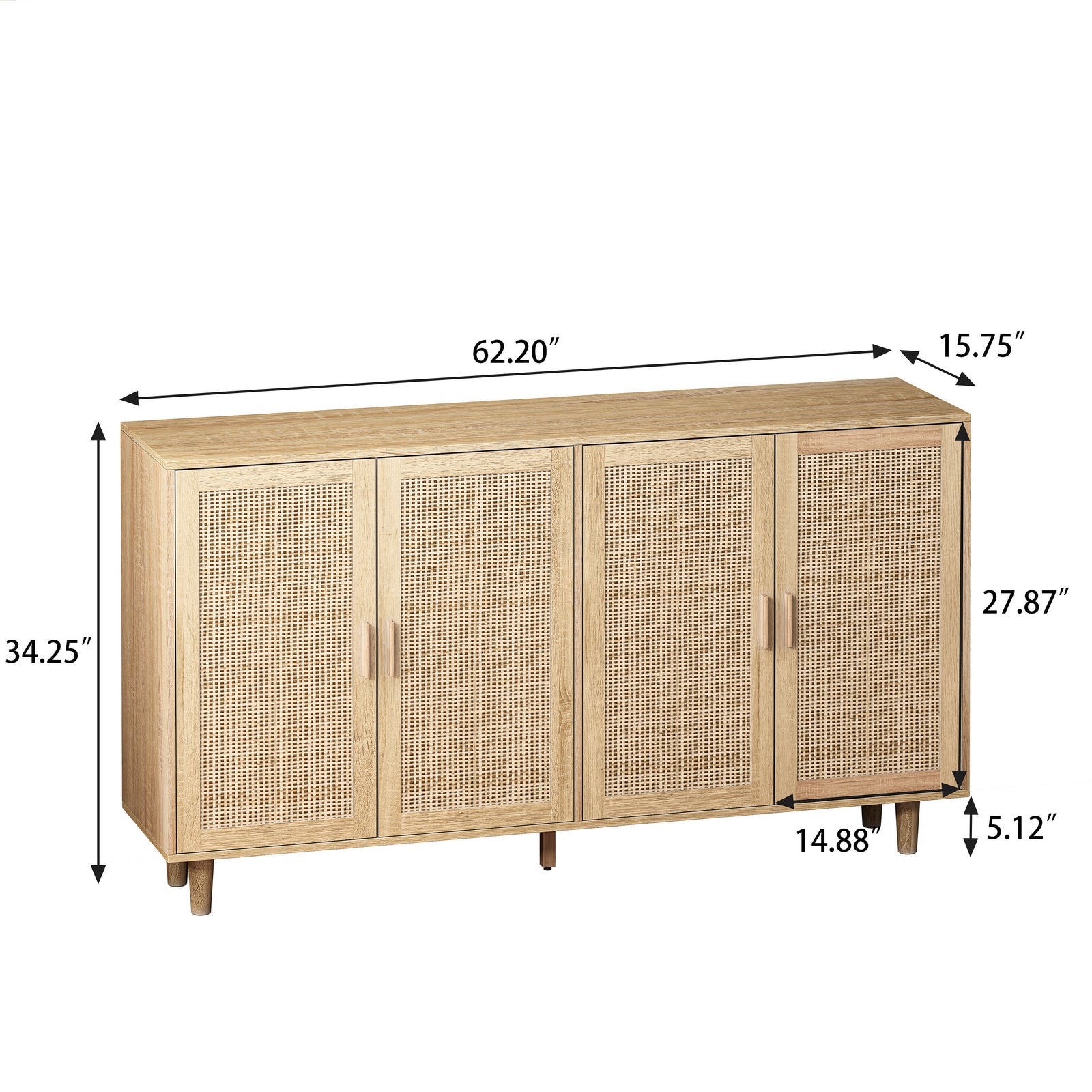 Nøordka Light Sideboard Default 62" Neutral Tone Elegant 4-Door Rattan Cabinet