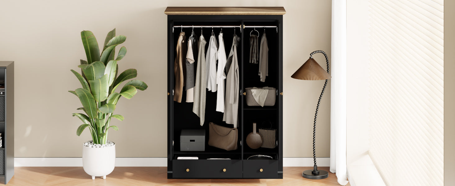 Nøordka Light Sideboard Default 70" Black Mid Century Modern Wood 3 Door Armoire Wardrobe Closet