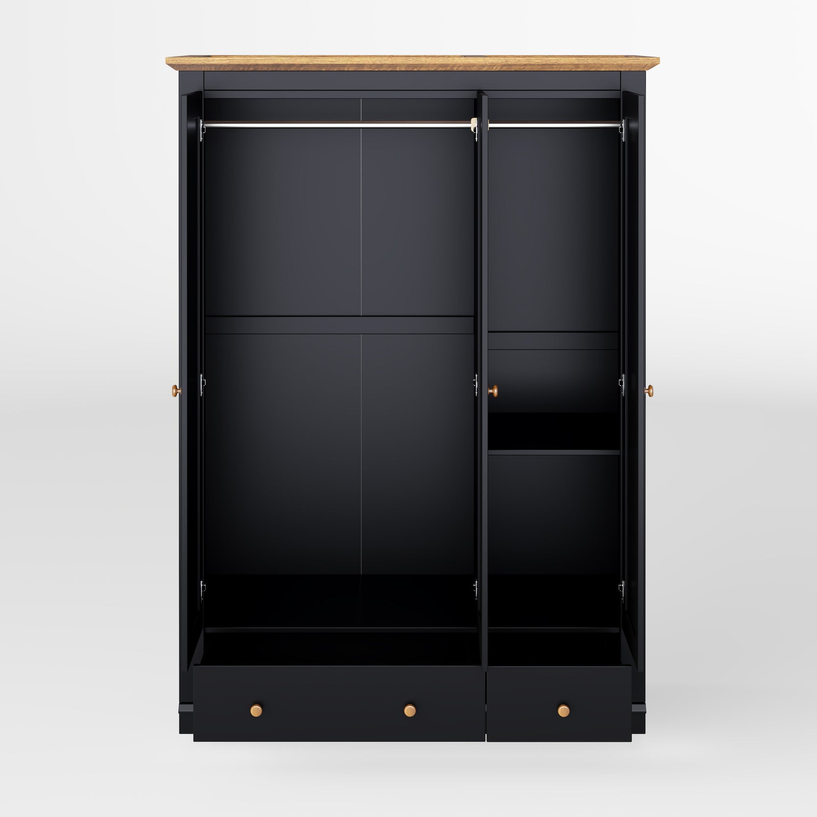 Nøordka Light Sideboard Default 70" Black Mid Century Modern Wood 3 Door Armoire Wardrobe Closet