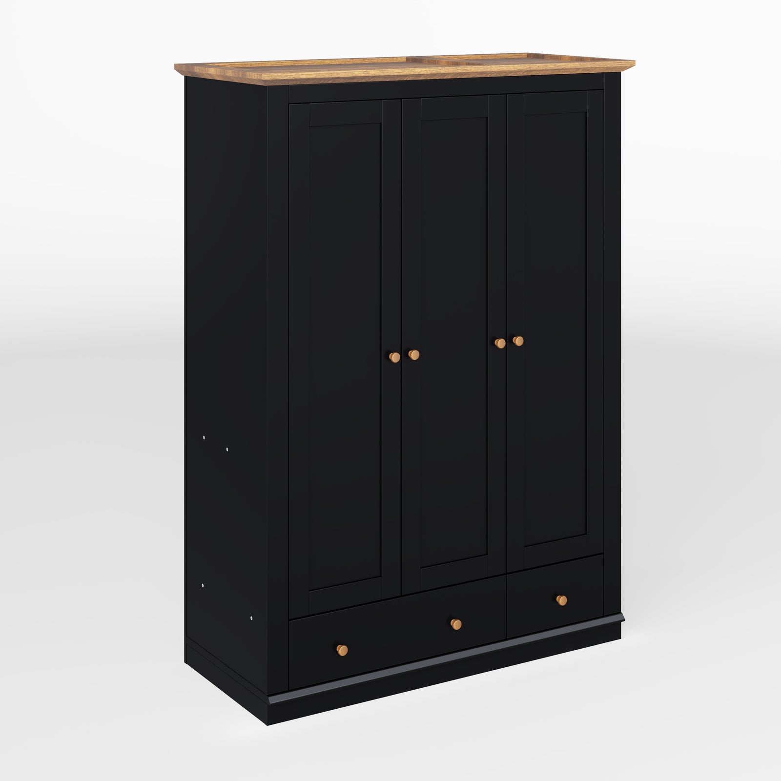 Nøordka Light Sideboard Default 70" Black Mid Century Modern Wood 3 Door Armoire Wardrobe Closet