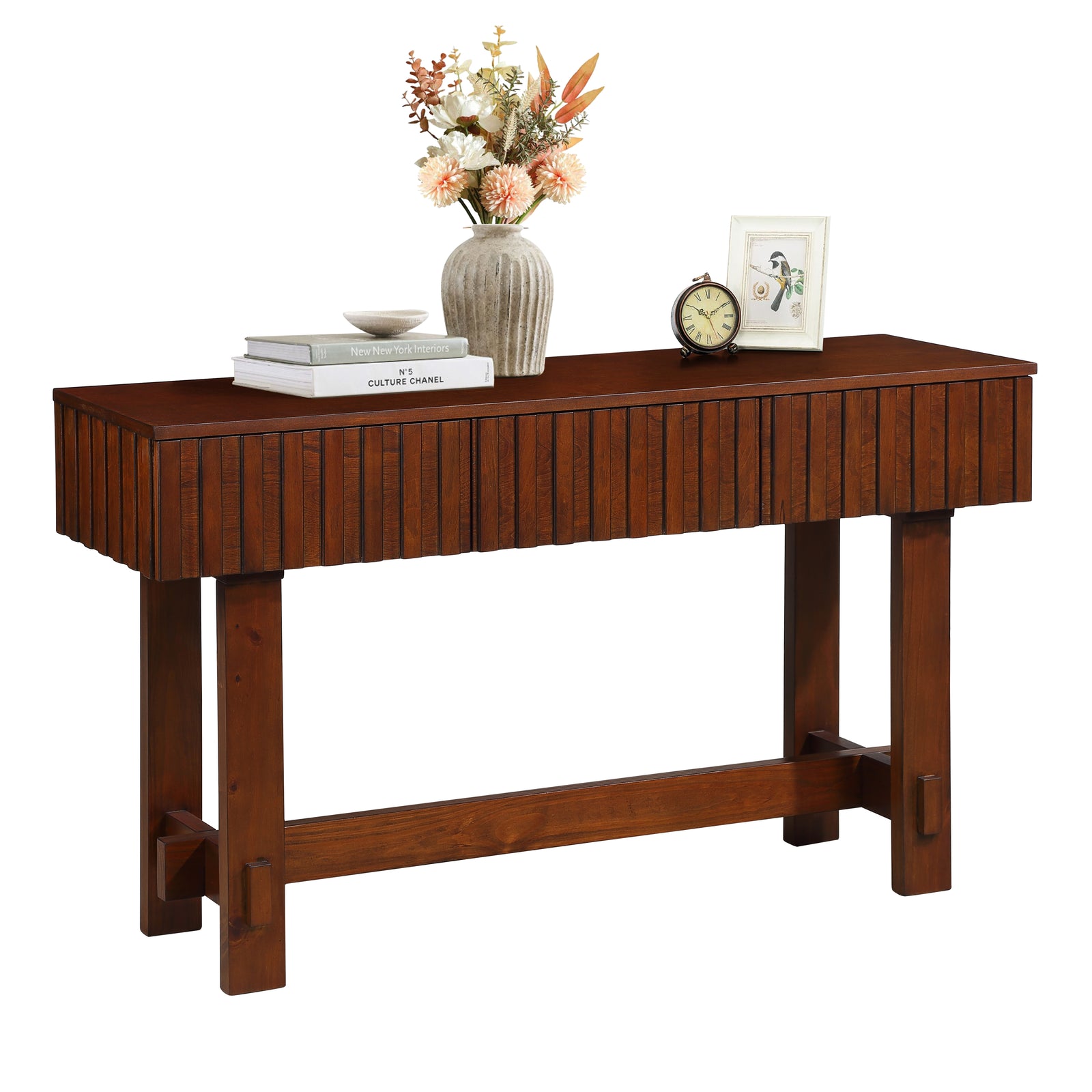 Nøordka Light TV Stand Default 52" Cherry Mid Century Modern Sofa Table with Storage Space