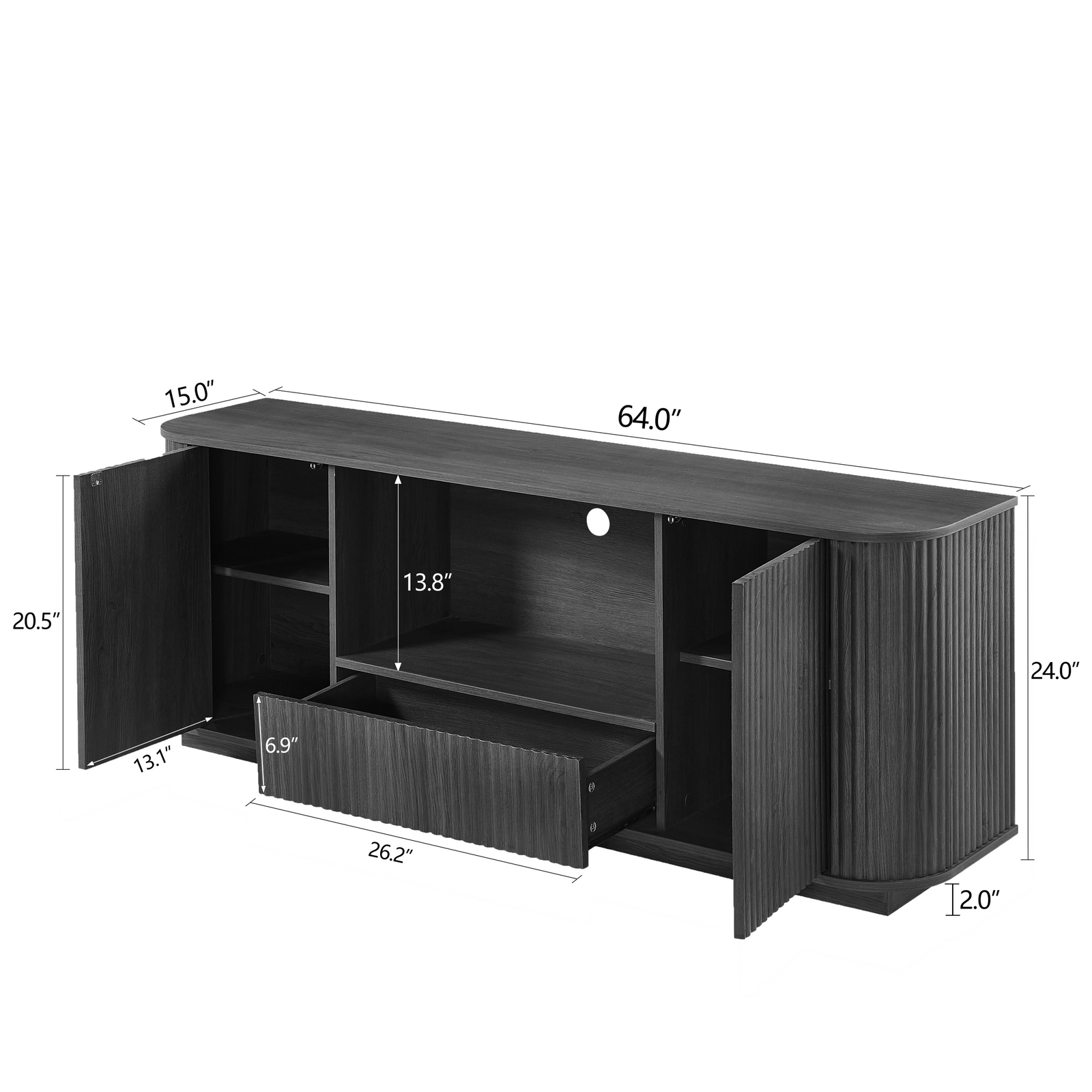 Nøordka Light TV Stand Default 64" Black Mid Century Modern Wavy TV Stand & Entertainment Center with Storage