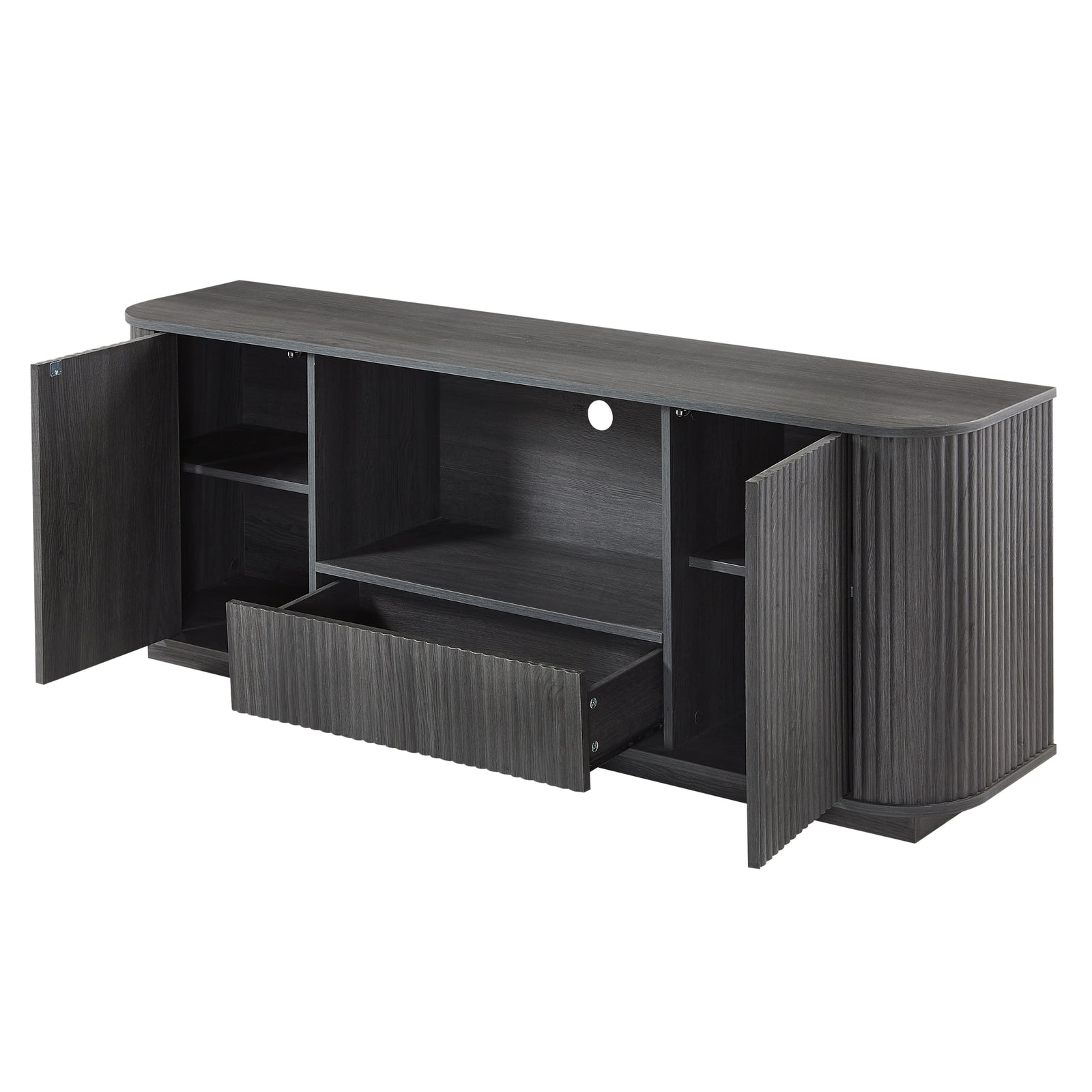 Nøordka Light TV Stand Default 64" Black Mid Century Modern Wavy TV Stand & Entertainment Center with Storage