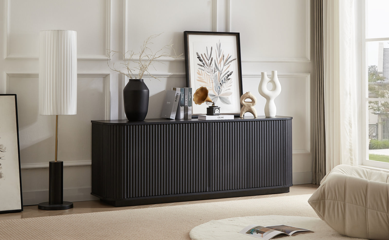 Nøordka Light TV Stand Default 64" Contemporary Wooden TV Stand & Sideboard with Waved Carving