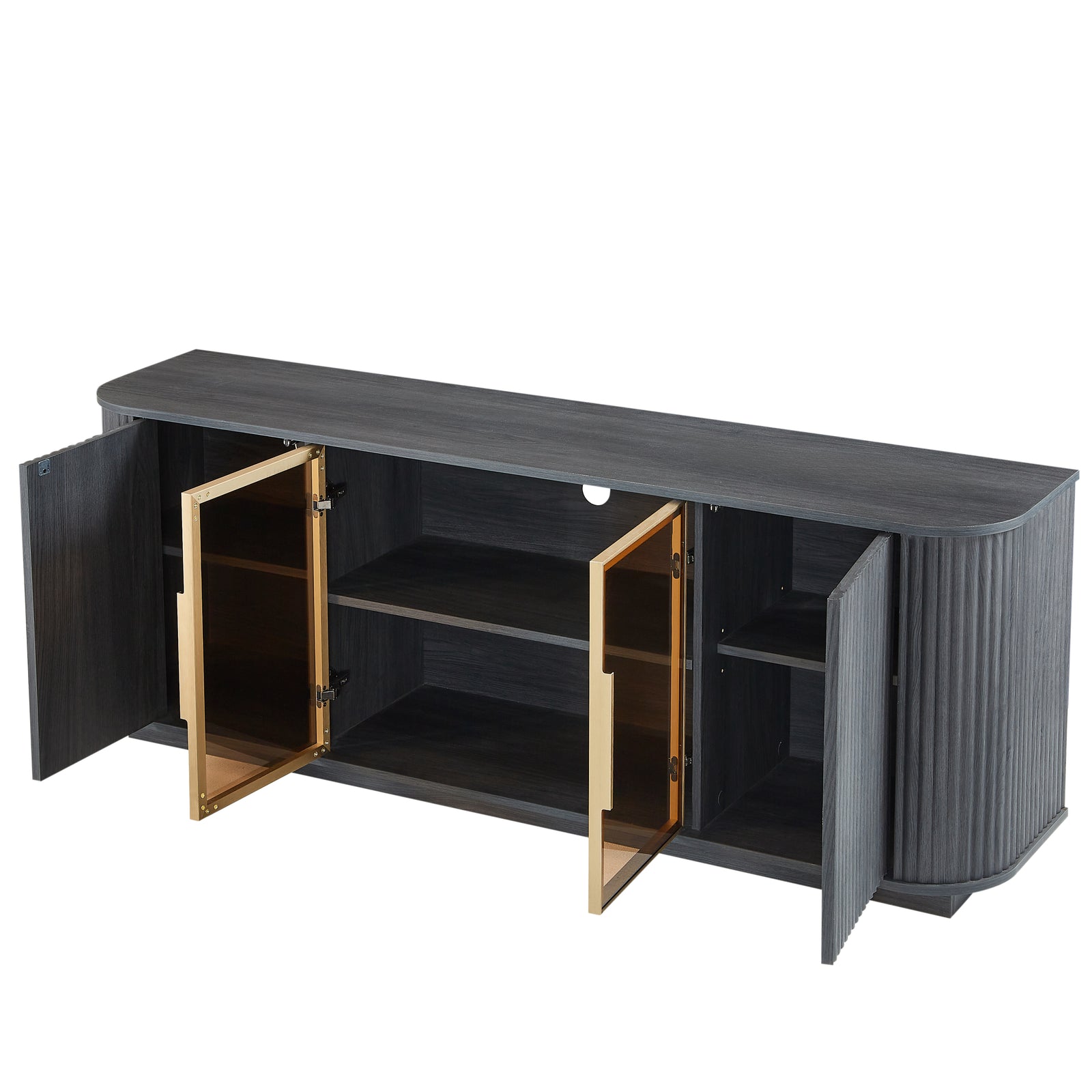 Nøordka Light TV Stand Default 64" Wavy Wooden TV Cabinet & Entertainment Center with Glass Doors