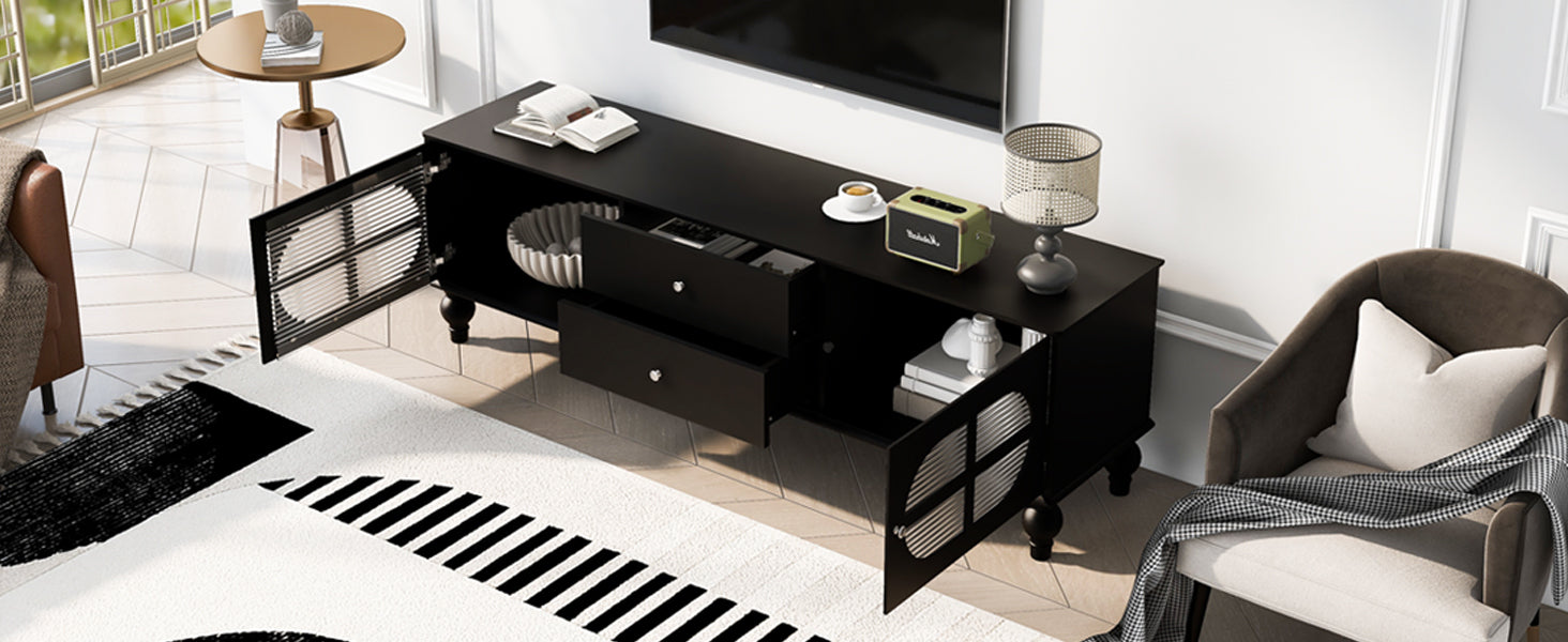Nøordka Light TV Stand Default 70" Black Mid Century Modern TV Stand for TVs up to 75" with Fluted Glass