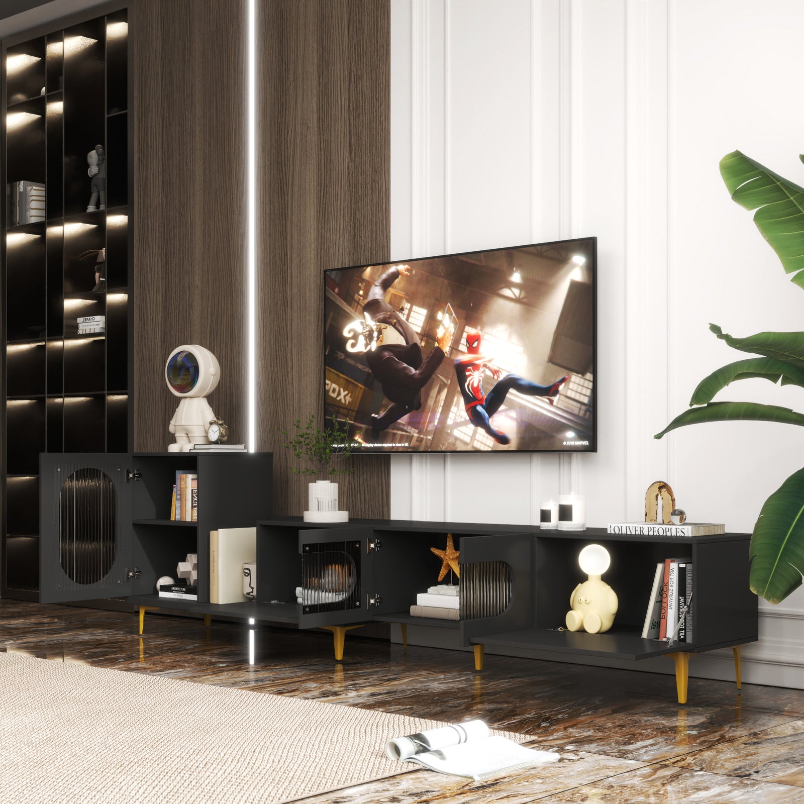 Nøordka Light TV Stand Default 70" Black Wood Extendable TV Stand & Entertainment Center for TVs up to 70"