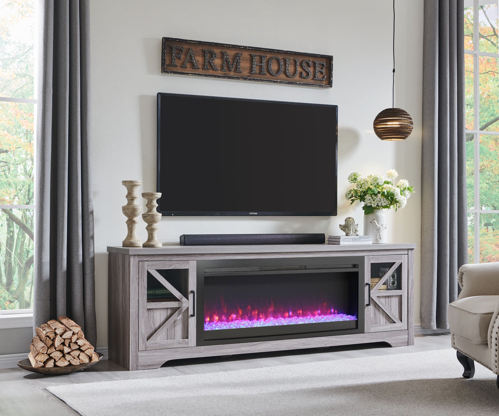 Nøordka Light TV Stand Default 75" Gray Fireplace TV Stand for TVs Up to 80" with 44" Integrated Electric Fireplace