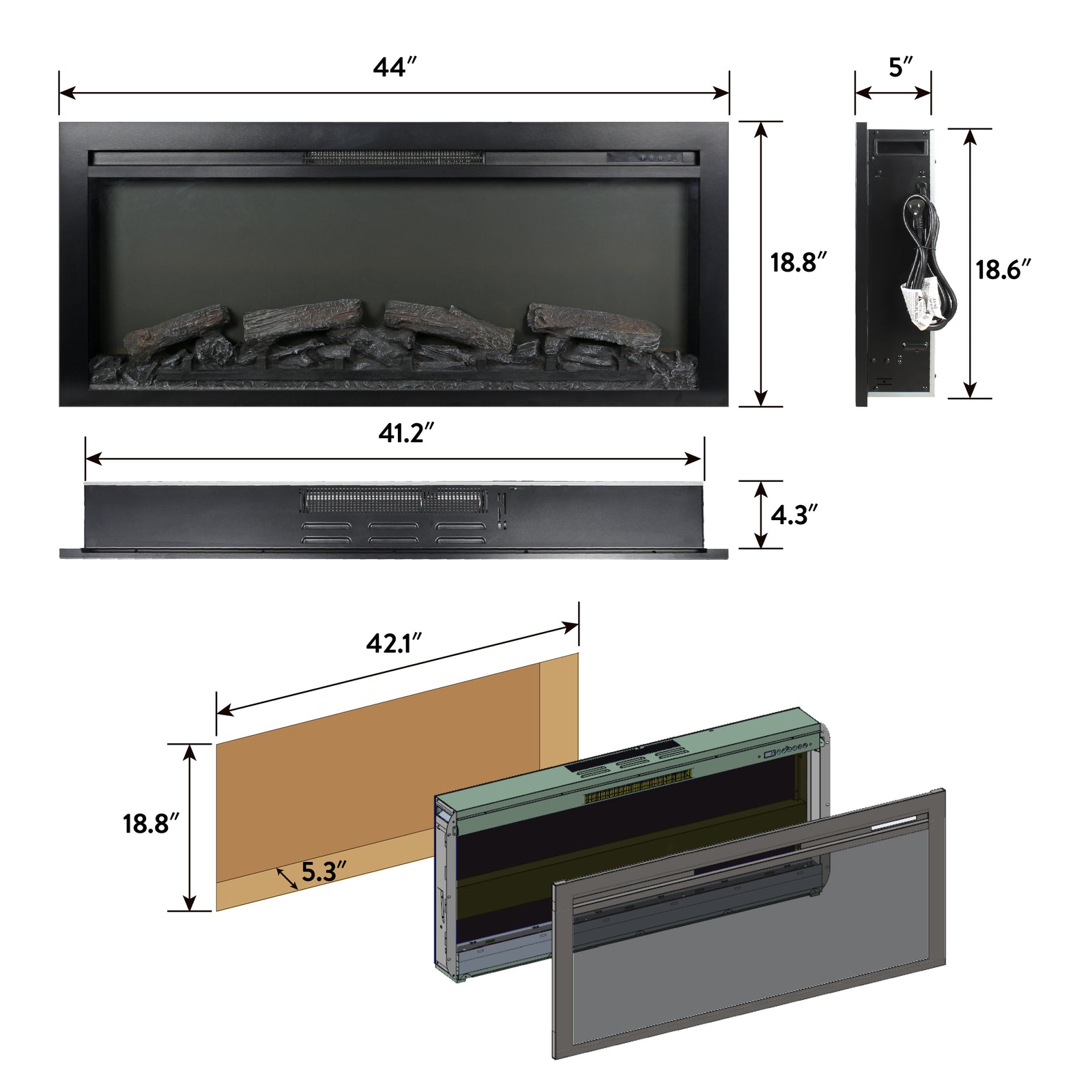 Nøordka Light TV Stand Default 75" Gray Fireplace TV Stand for TVs Up to 80" with 44" Intergrated Electric Fireplace