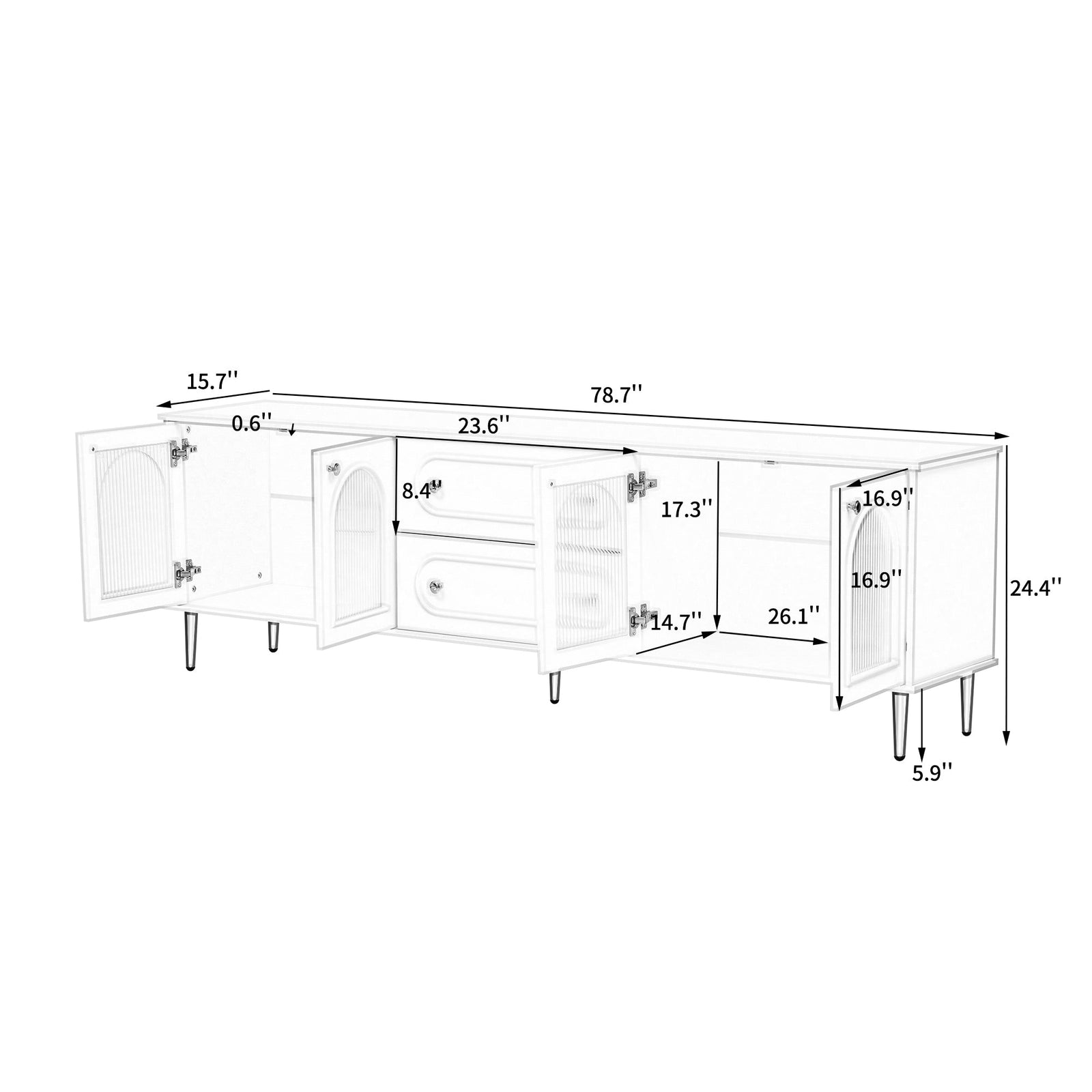 Nøordka Light TV Stand Default 80" Black Mid Century Modern TV Stand with Fluted Glass & Metal Accents for TVs up to 80"
