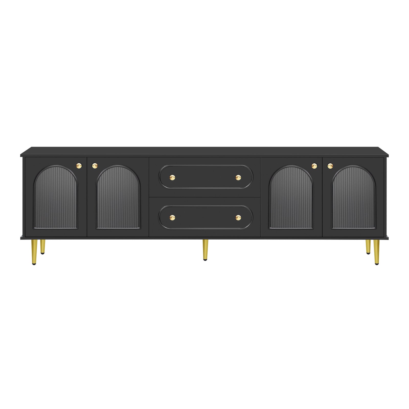 Nøordka Light TV Stand Default 80" Black Mid Century Modern TV Stand with Fluted Glass & Metal Accents for TVs up to 80"