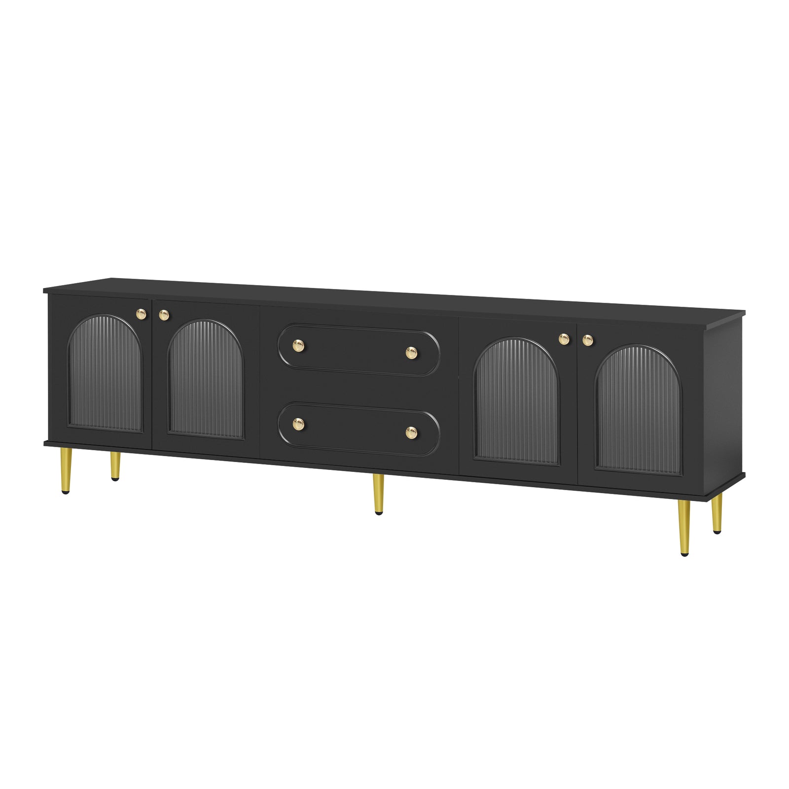 Nøordka Light TV Stand Default 80" Black Mid Century Modern TV Stand with Fluted Glass & Metal Accents for TVs up to 80"
