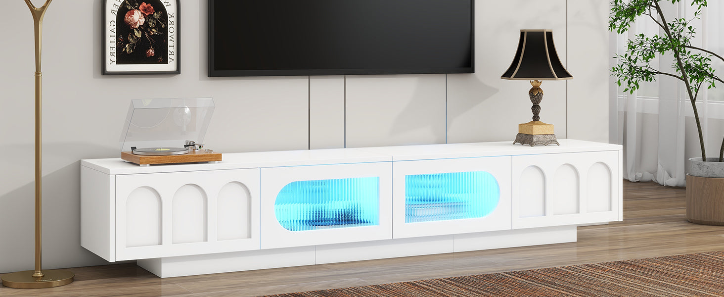 Nøordka Light TV Stand Default 90" White TV Stand with LED & Fluted Glass for TVs Up to 95"