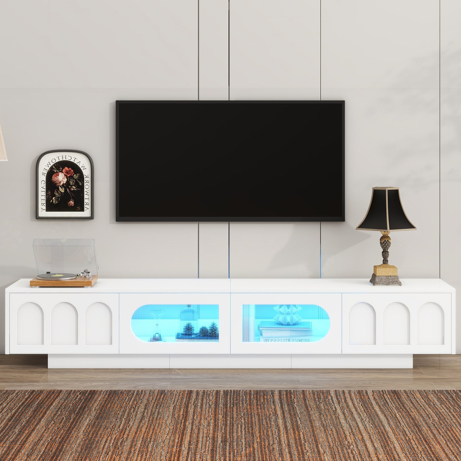 Nøordka Light TV Stand Default 90" White TV Stand with LED & Fluted Glass for TVs Up to 95"
