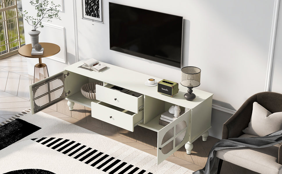 Nøordka Light TV Stand Default Antique White Mid Century Modern TV Stand for TVs Up to 75" with Fluted Glass Doors