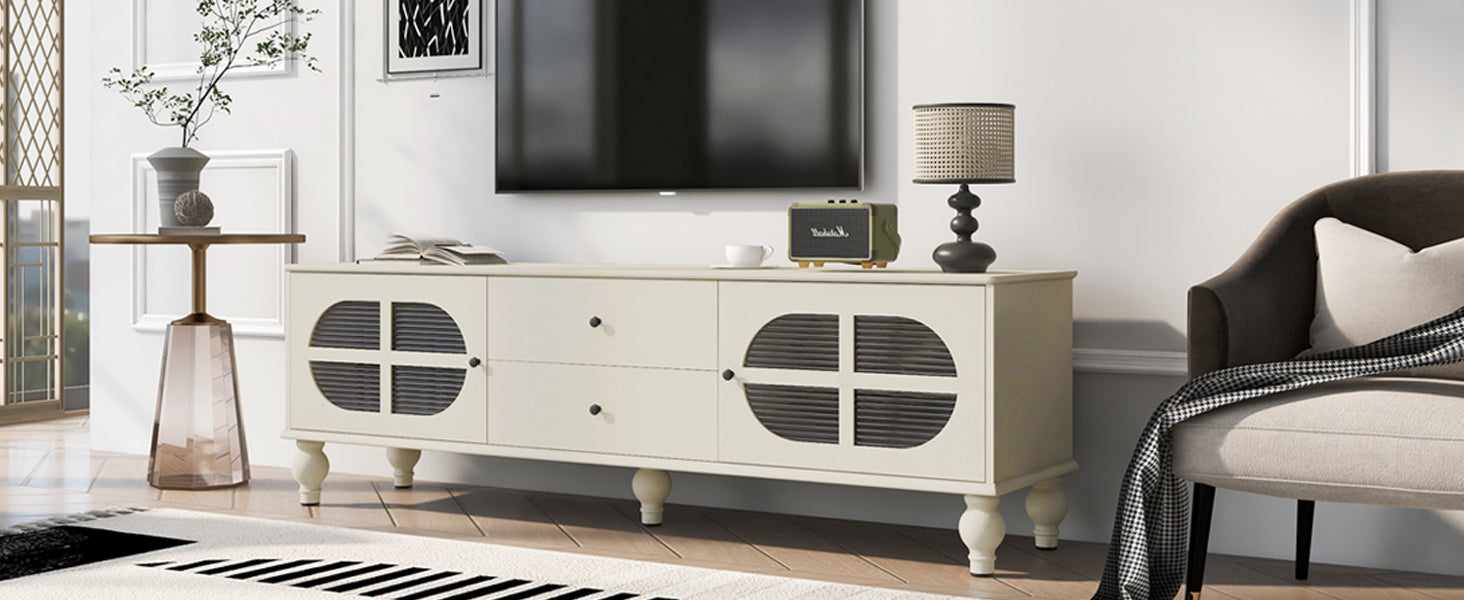 Nøordka Light TV Stand Default Antique White Mid Century Modern TV Stand for TVs Up to 75" with Fluted Glass Doors