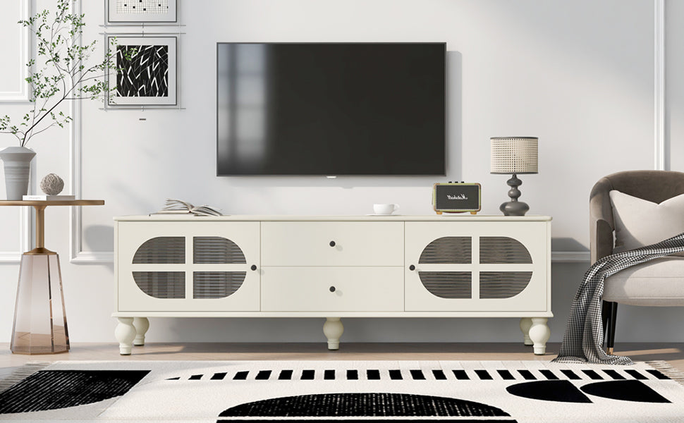 Nøordka Light TV Stand Default Antique White Mid Century Modern TV Stand for TVs Up to 75" with Fluted Glass Doors