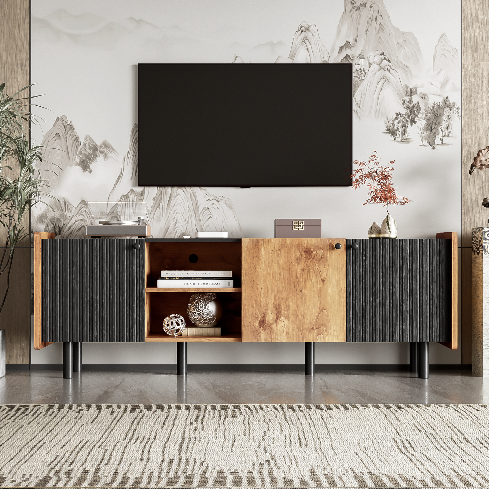 Nøordka Light TV Stand Default Black & Brown Mid Century Modern TV Stand for TVs up to 70 Inch