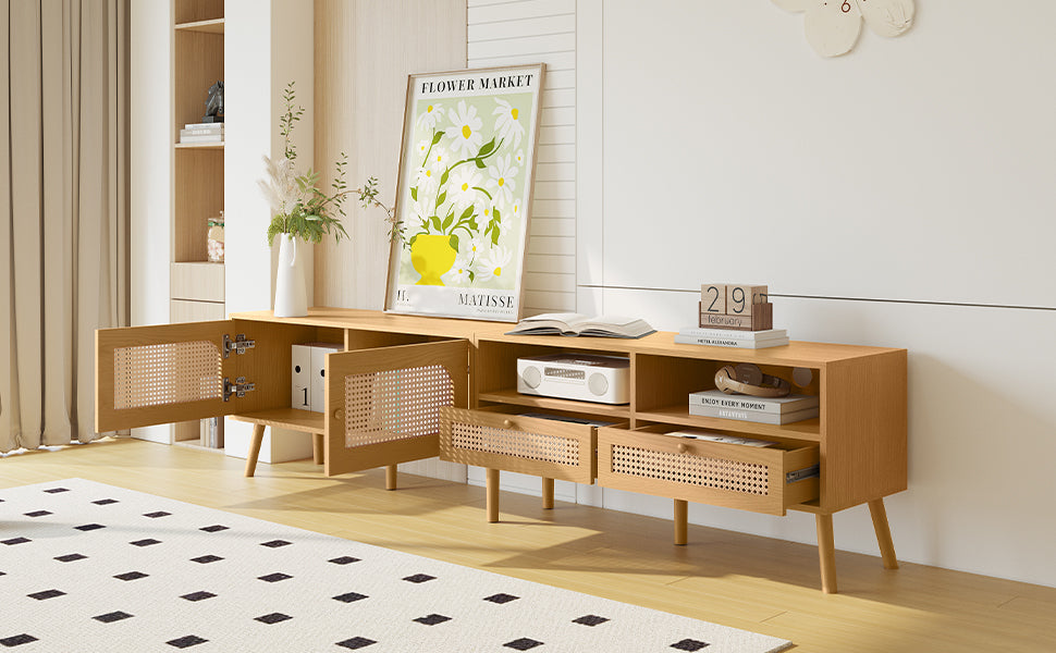 Nøordka Light TV Stand Default Natural Wood Boho TV Stand & Media Console for TVs up to 85"