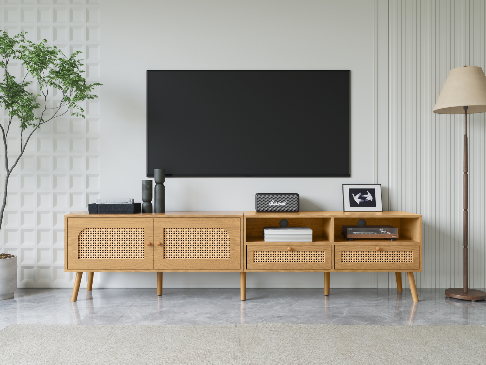 Nøordka Light TV Stand Default Natural Wood Boho TV Stand & Media Console for TVs up to 85"