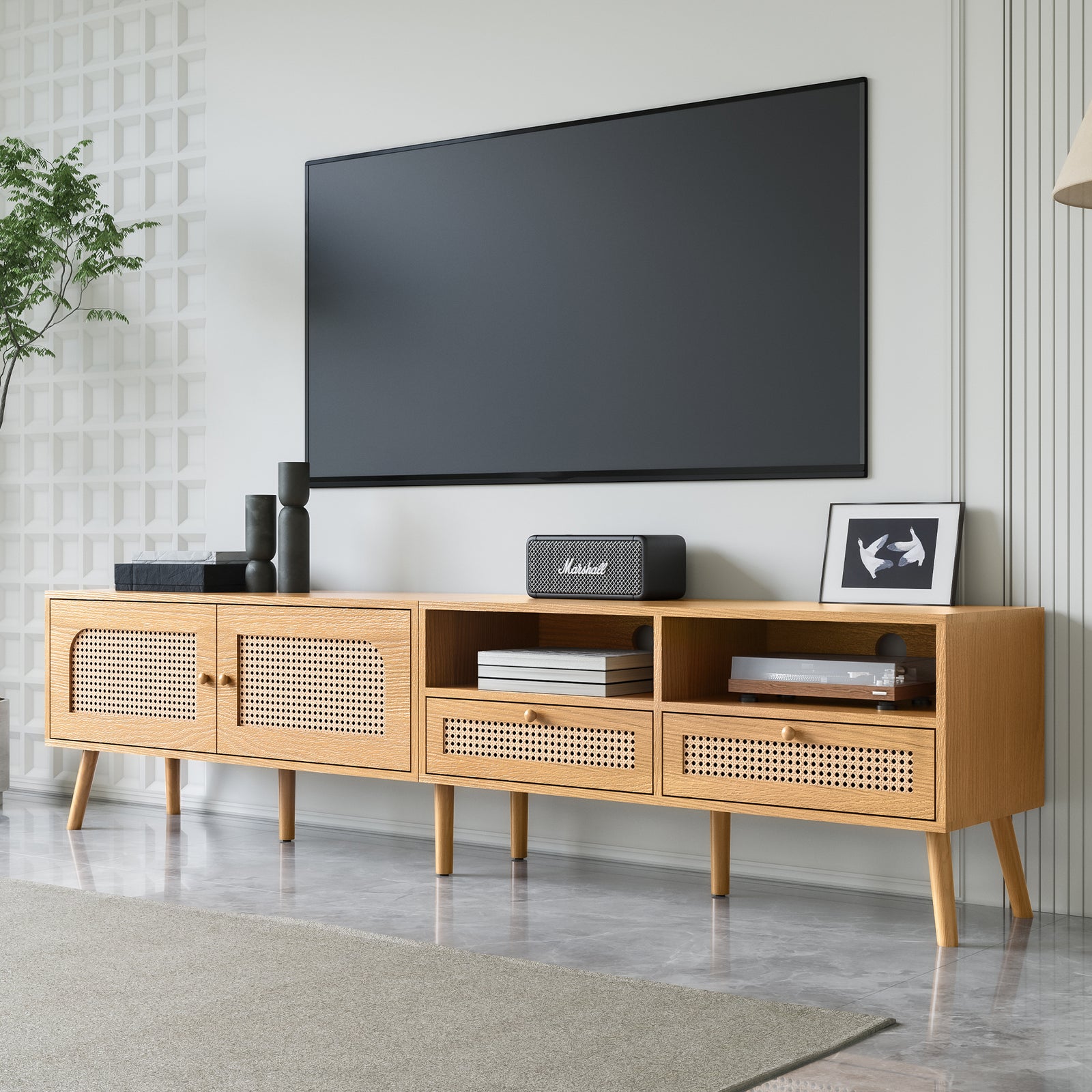 Nøordka Light TV Stand Default Natural Wood Boho TV Stand & Media Console for TVs up to 85"