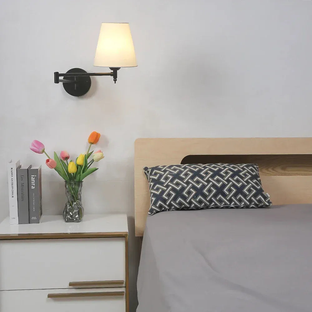 Nøordka Light Wall Light Fixtures American Classic Linen Shade Wall Light Fixture With Folding Swing Arm