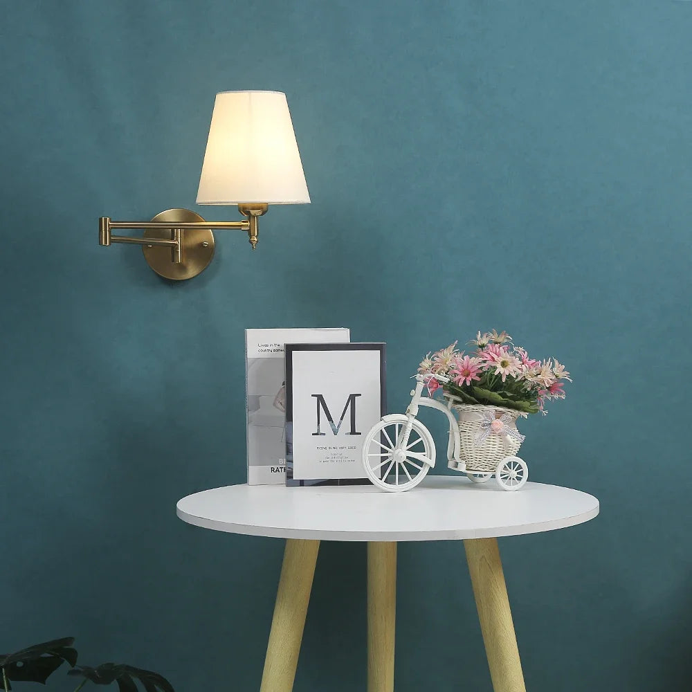 Nøordka Light Wall Light Fixtures American Classic Linen Shade Wall Light Fixture With Folding Swing Arm