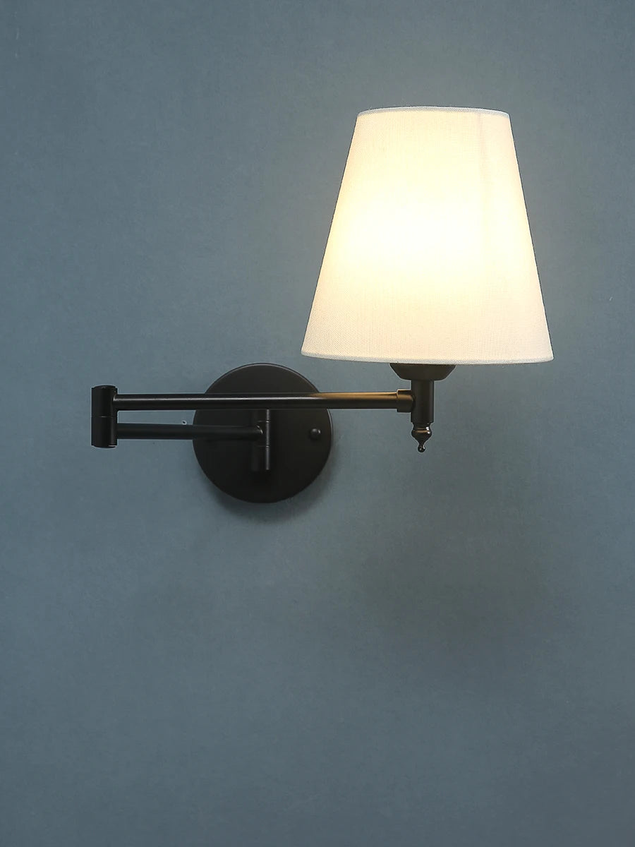 Nøordka Light Wall Light Fixtures Black American Classic Linen Shade Wall Light Fixture With Folding Swing Arm