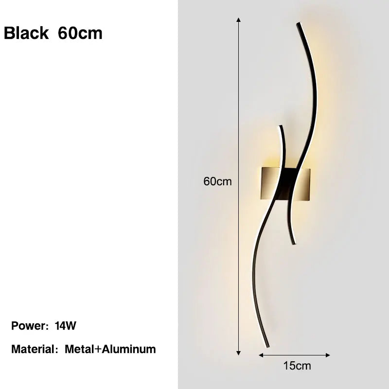 Nøordka Light Wall Light Fixtures Black Nordic Inspired Waved Indoor Wall Lamp