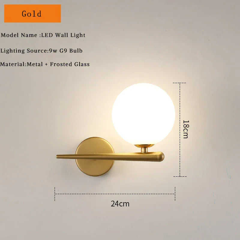 Nøordka Light Wall Light Fixtures C Gold / Neutral Light Modern Black & Gold Glass Ball Indoor Wall Sconces