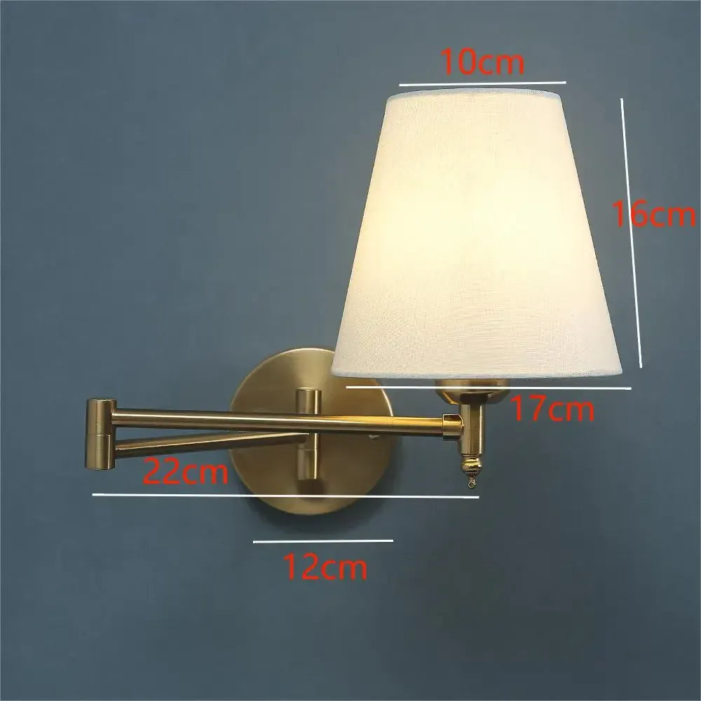 Nøordka Light Wall Light Fixtures Gold American Classic Linen Shade Wall Light Fixture With Folding Swing Arm