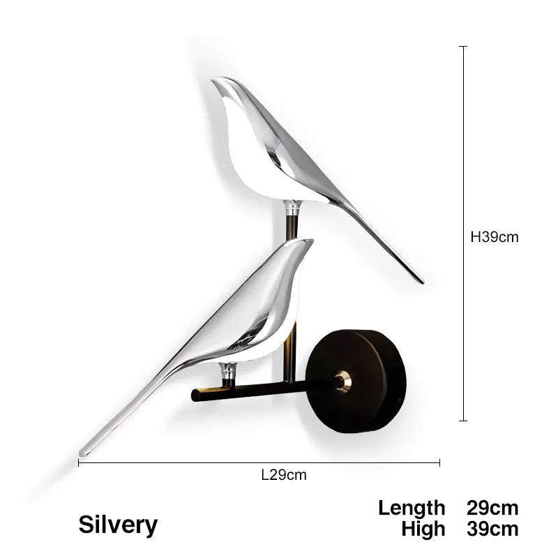 Nøordka Light Wall Light Fixtures Magpie Bird Wall Lights Touch Switch Silver 360° Rotatable Sconce