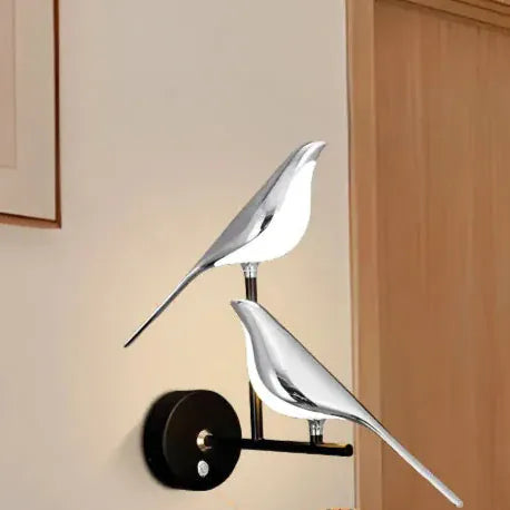 Nøordka Light Wall Light Fixtures Magpie Bird Wall Lights Touch Switch Silver 360° Rotatable Sconce