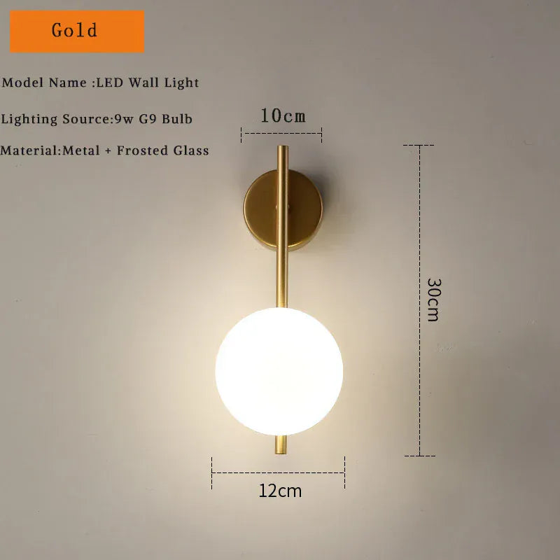Nøordka Light Wall Light Fixtures Modern Black & Gold Glass Ball Indoor Wall Sconces